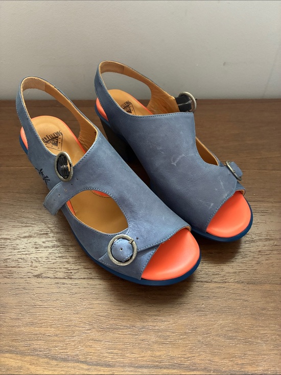 John Fluevog Shoes - Fluevog Blue and Coral Women's Slingback Sandals